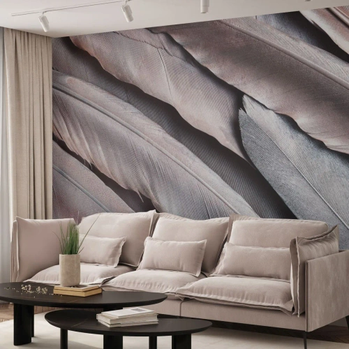 Fotótapéta Premium Sand - Rózsaszín ezüstben - Madártoll, Grafika, Boho - 450x315 cm