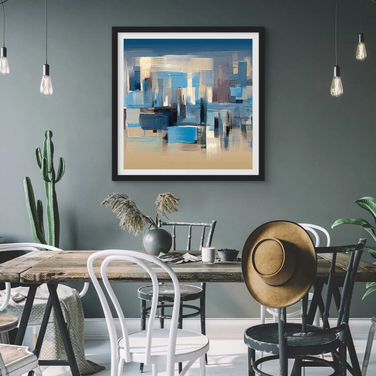 Poszter fehér keretben - Kék építmény - 40x40 cm