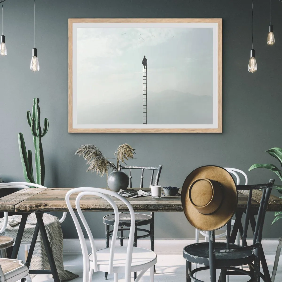 Poszter világos tölgy keretben - Emelkedj feljebb - 50x40 cm