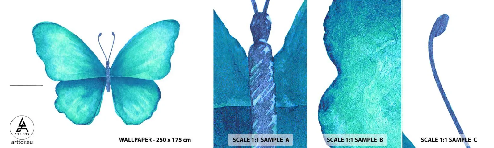Fotótapéta Minta Standard Eco - Természeténél fogva türkiz - Pillangó, Gyerekeknek, Grafika - 100x30 cm