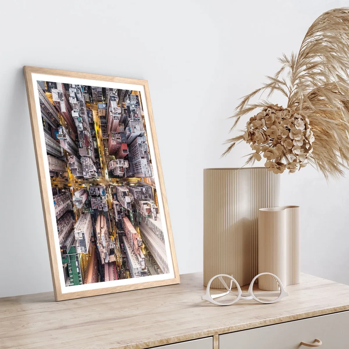 Poszter világos tölgy keretben - Üdvözlet Hongkongból - 70x100 cm