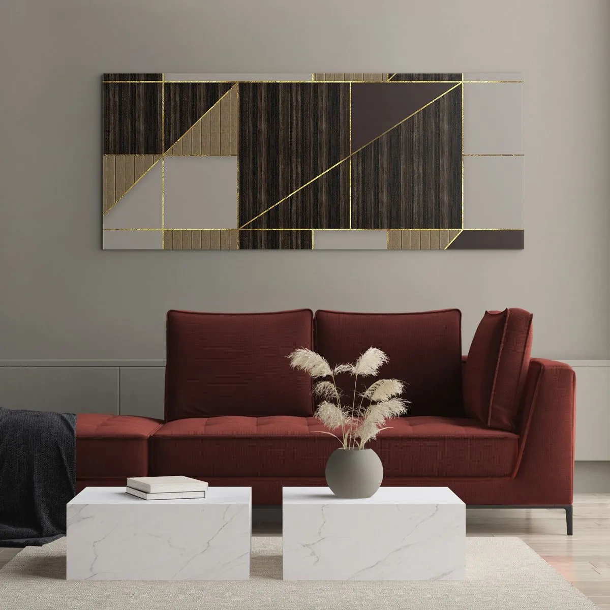 Üveg kép - Barna és arany mozaik - 90x30 cm