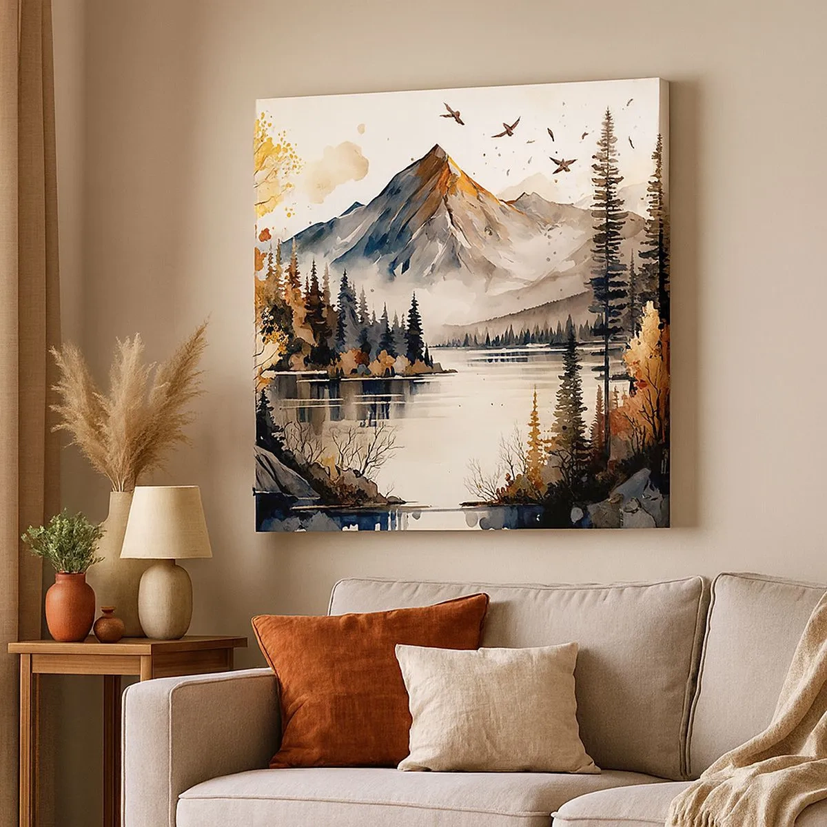 Vászonkép - Aranyszínű ősz a hegyekben - 30x30 cm