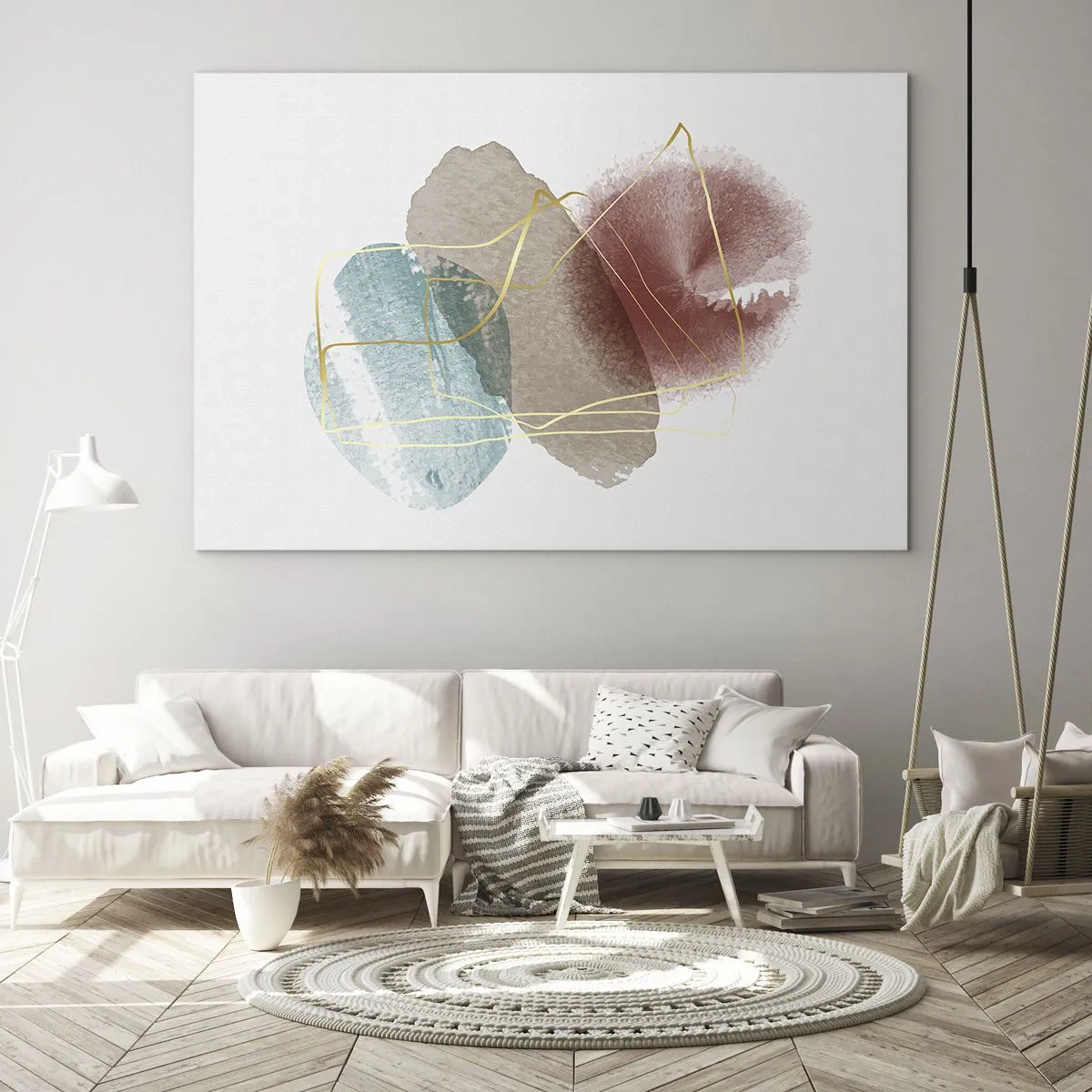 Üveg kép - Absztrakt akvarell fröccsenések és arany vonalak - 70x50cm - Az űr koralljai - Modern fali dekoráció nappalihoz és hálószobához ARTTOR