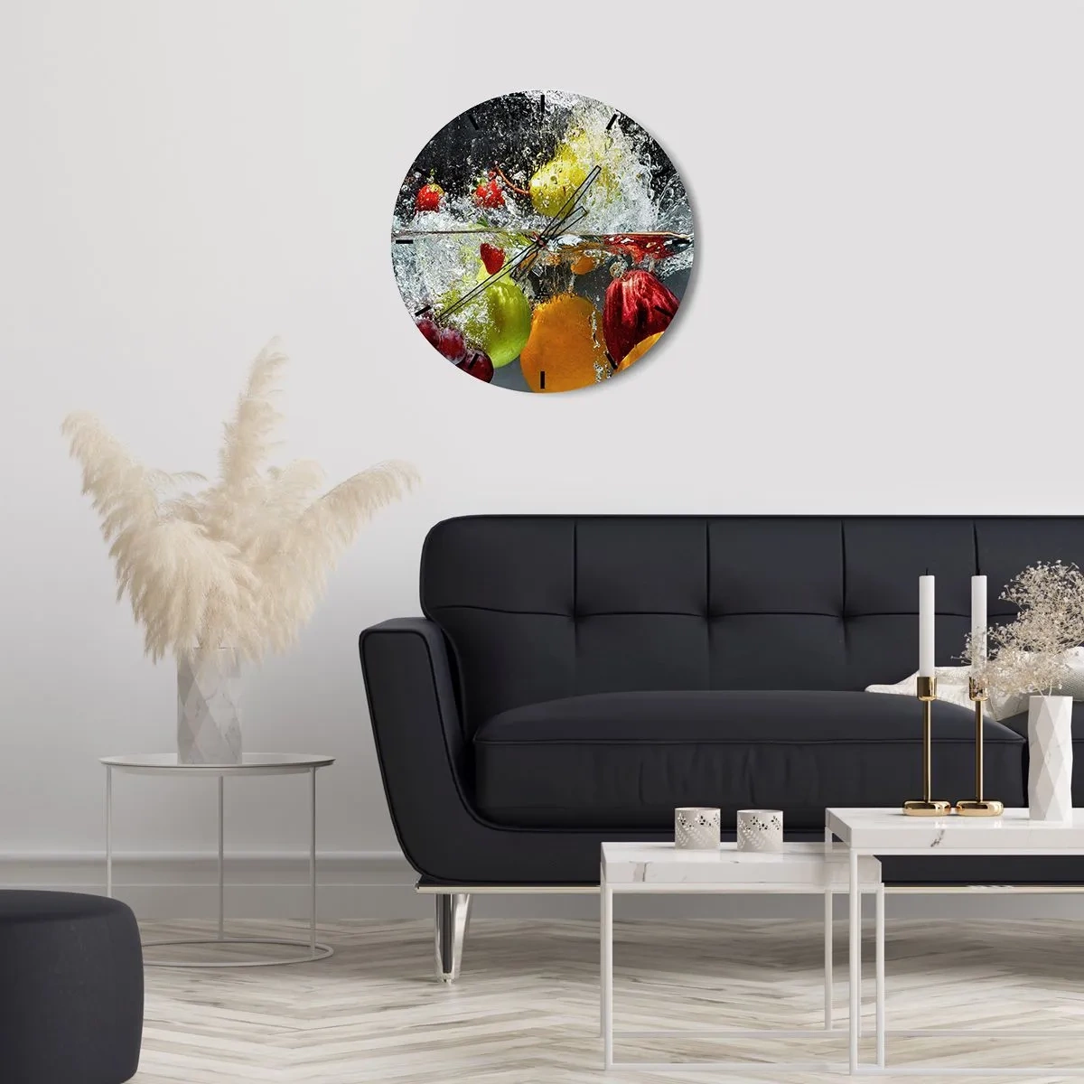 Falióra, Óra - Vízbe merített gyümölcs fröccsenő hatással - 30x30cm - Gyümölcsös frissítés - Modern fali dekoráció nappalihoz, konyhához és hálószobához ARTTOR