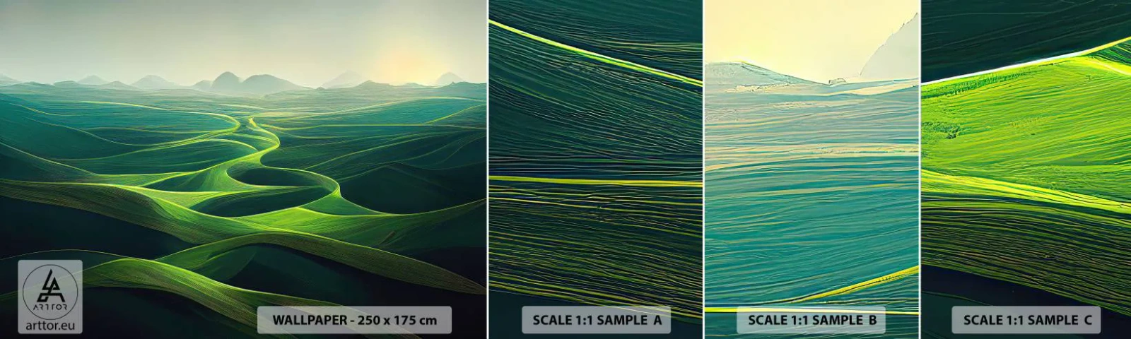 Fotótapéta Minta Standard Eco - Zöld völgyekben - Tájkép, Rét, Völgyek - 100x30 cm