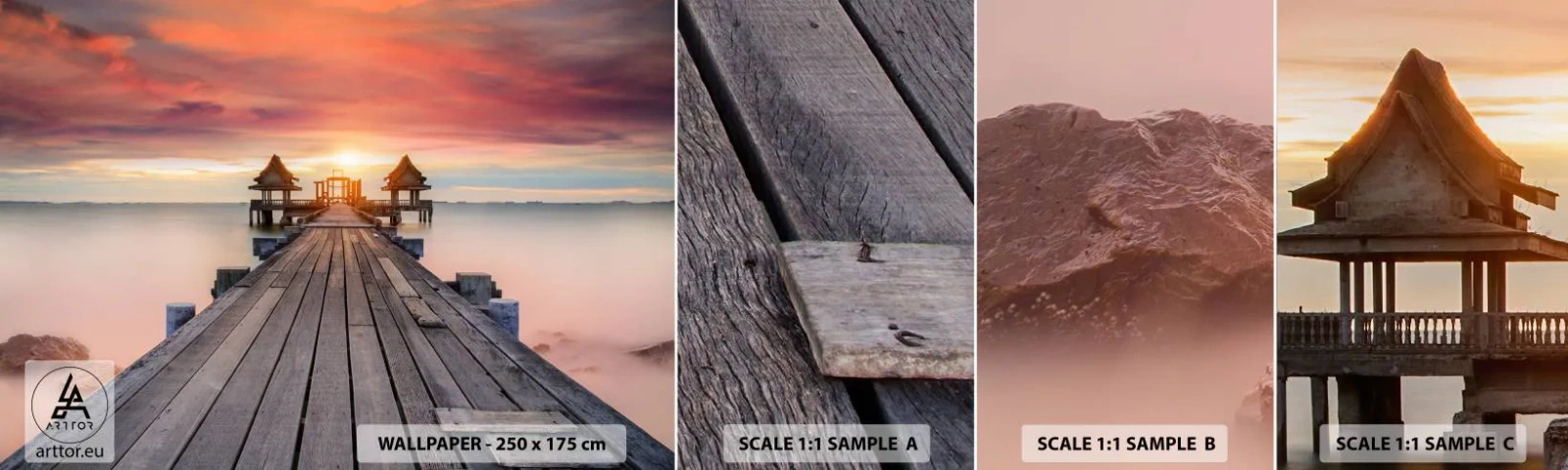 Fotótapéta Minta Standard Eco - Nyugat keleten - Tájkép, Fa móló, Tenger - 100x30 cm