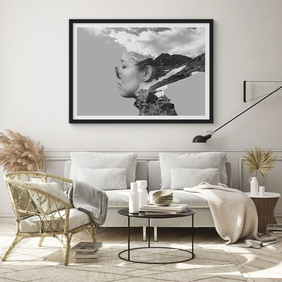 Poszter fehér keretben - Hegyes és felhős portré - 100x70 cm