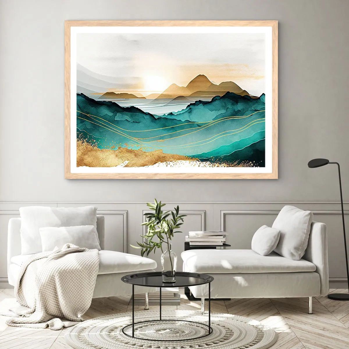 Poszter világos tölgy keretben - Az absztrakció határán - tájkép - 70x50 cm