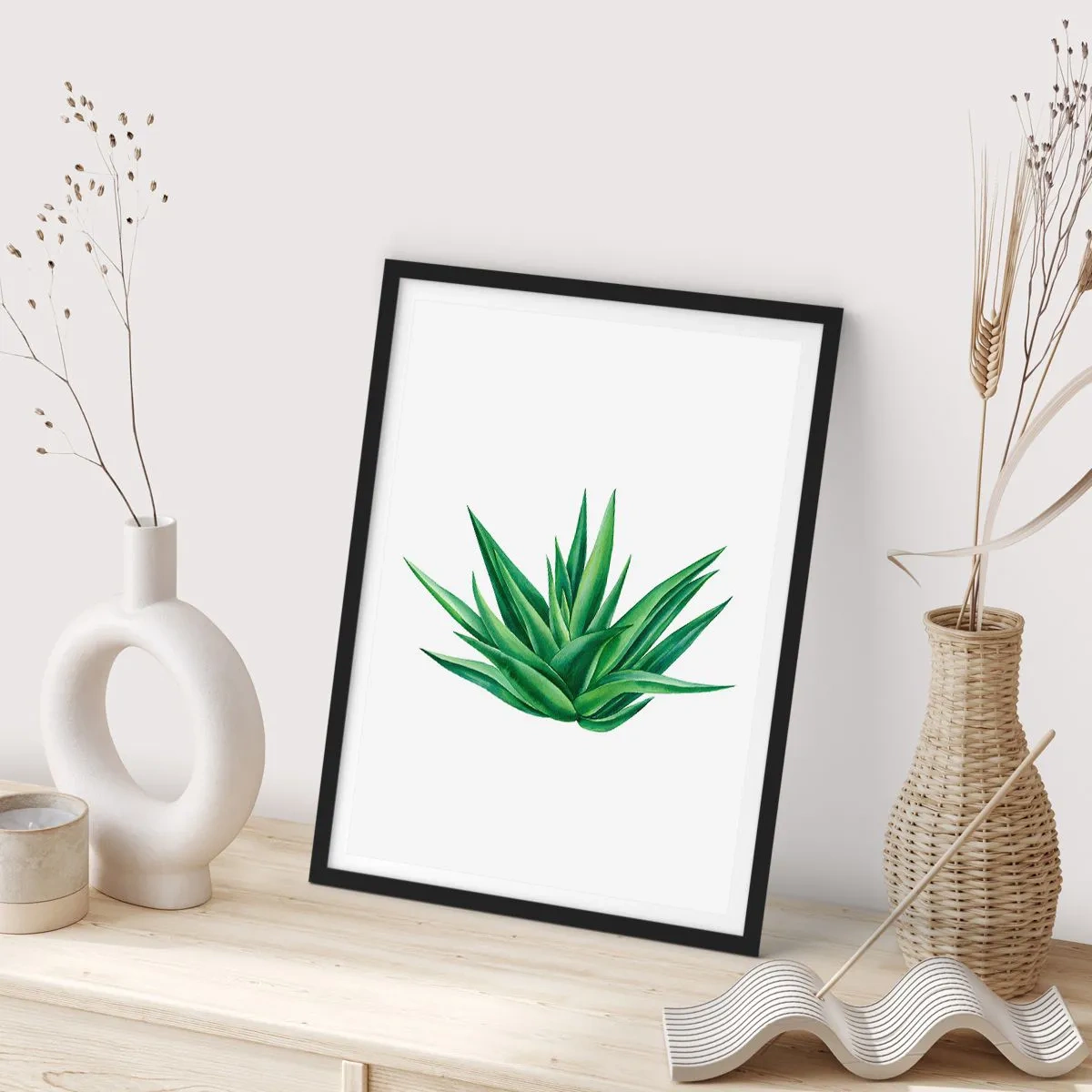 Poszter fehér keretben - Minimalista illusztráció egy zöld növényről - 50x70cm - Zöld - erő - élet - Modern fali dekoráció nappalihoz és hálószobához ARTTOR