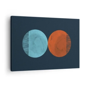 Vászonkép - Minimalista kétkerekű dizájn kék és narancssárga színben - 70x50cm - Csak a geometria? - Modern fali dekoráció nappalihoz és hálószobához ARTTOR