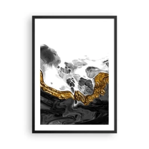 Poszter fehér keretben - Fekete, fehér és arany absztrakt kompozíció - 50x70cm - Szerves kompozíció - Modern fali dekoráció nappalihoz és hálószobához ARTTOR