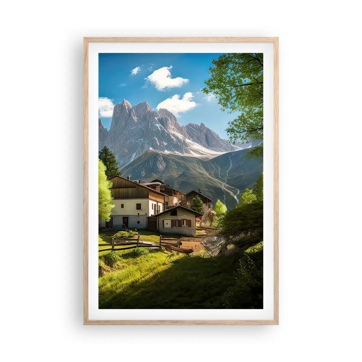 Poszter világos tölgy keretben - Alpesi idill - 61x91 cm