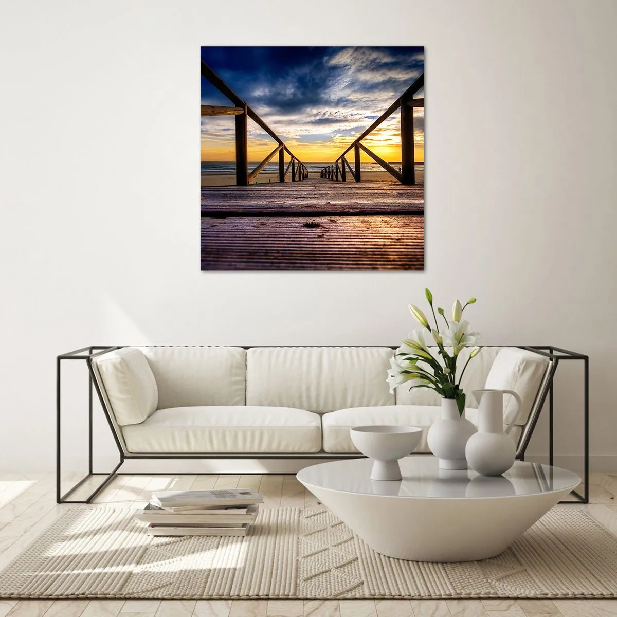 Üveg kép - Egyenesen a csendes tengerpartra naplementekor - 60x60 cm