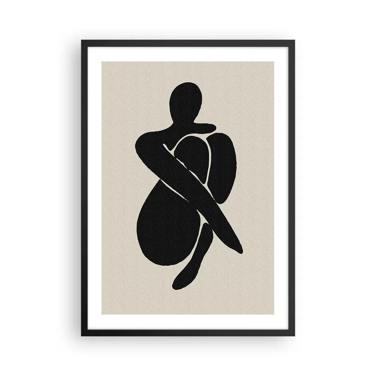 Poszter fehér keretben - Absztrakt alak testét átölelő karokkal pózban, fekete-fehér illusztráció - 50x70cm - A saját ölelésemben - Modern fali dekoráció nappalihoz és hálószobához ARTTOR