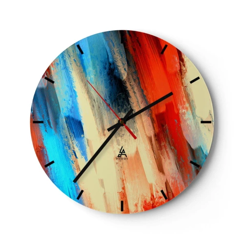 Falióra, Óra - Absztrakt ecsetvonások meleg és hideg tónusokban - 30x30cm - Színek kaszkádja - Modern fali dekoráció nappalihoz, konyhához és hálószobához ARTTOR