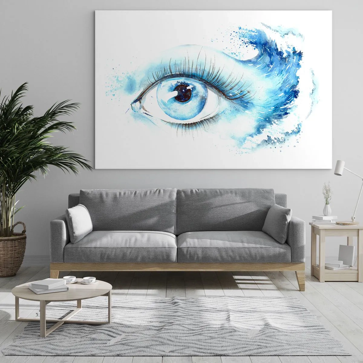 Üveg kép - Kék szem művészi akvarellben - 70x50cm - Elmerülni a tekintet kékjében - Modern fali dekoráció nappalihoz és hálószobához ARTTOR
