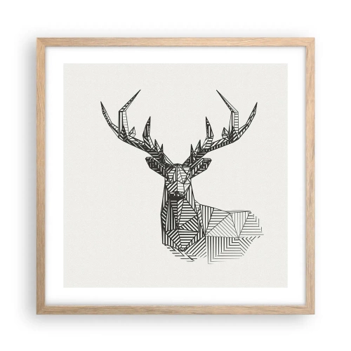 Poszter világos tölgy keretben - Szarvas kubista stílusban - 50x50 cm
