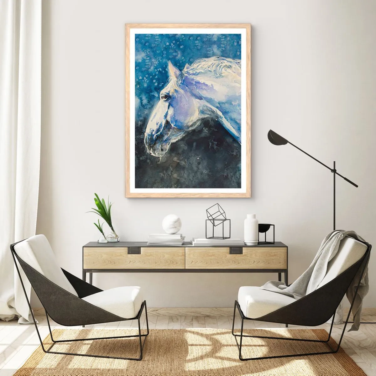 Poszter világos tölgy keretben - Portré kék fényben - 40x50 cm