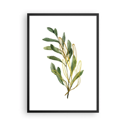 Poszter fehér keretben - Akvarell ág finom arany díszítéssel - 50x70cm - Minden, ami jó - Modern fali dekoráció nappalihoz és hálószobához ARTTOR