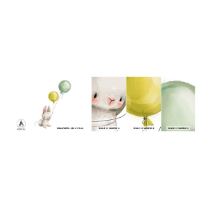 Fotótapéta Minta Öntapadós Deluxe Sticker - Én is repülök! - Gyerekeknek, Nyúl, Színes léggömbök - 100x30 cm