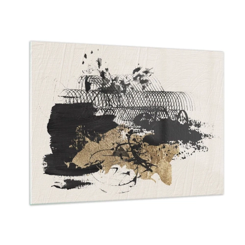 Üveg kép - Absztrakt kompozíció fekete és arany színben világos háttér előtt - 70x50cm - Szenvedélyes kompozíció - Modern fali dekoráció nappalihoz és hálószobához ARTTOR