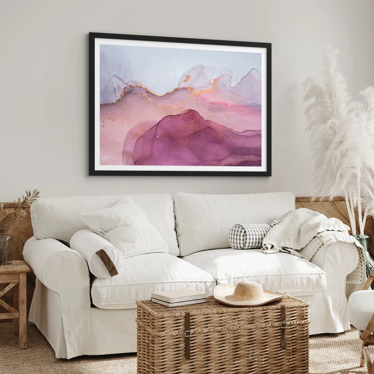 Poszter fehér keretben - Lila és orgonaszínű hullámok - 40x30 cm