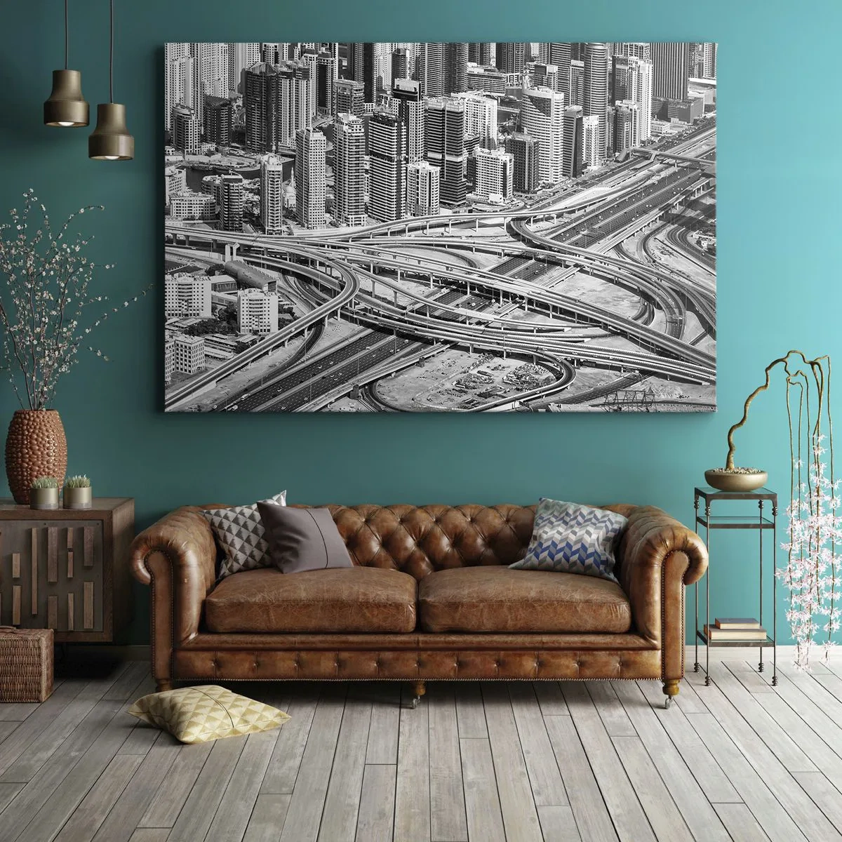 Vászonkép - Dubai madártávlatból - 70x50cm - Dubai – a lehetetlen város - Modern fali dekoráció nappalihoz és hálószobához ARTTOR