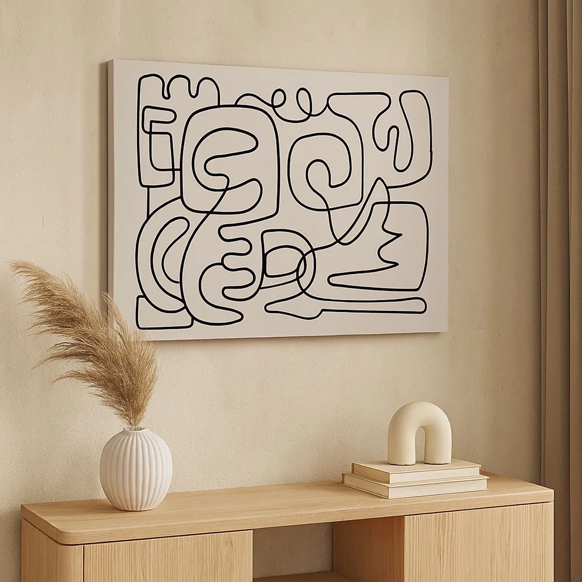 Vászonkép - Absztrakt vonalas minta fekete színben világos háttéren - 70x50cm - A nyomonkövetésben - Modern fali dekoráció nappalihoz és hálószobához ARTTOR