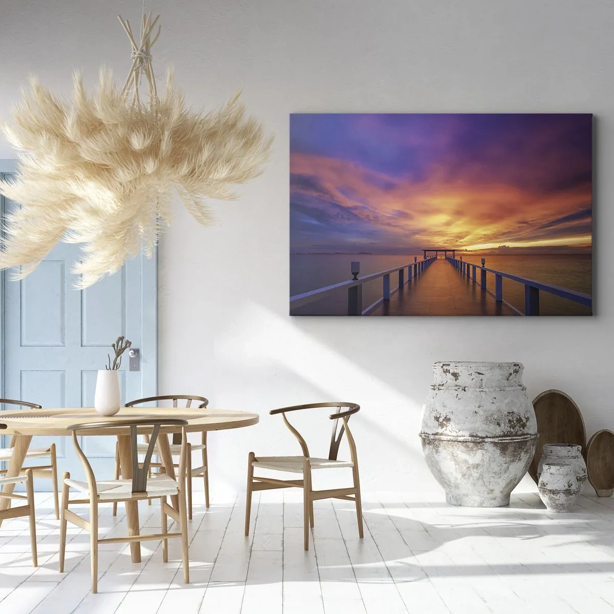 Vászonkép - Egy móló, amely a tengerre vezet naplementekor - 70x50cm - Vég nélkül - Modern fali dekoráció nappalihoz és hálószobához ARTTOR