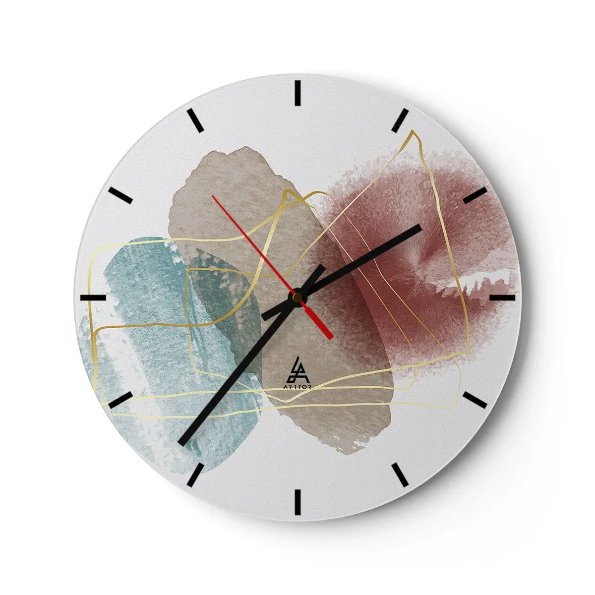 Falióra, Óra - Színes akvarell fröccsenések és arany vonalak fehér alapon - 30x30cm - Az űr koralljai - Modern fali dekoráció nappalihoz, konyhához és hálószobához ARTTOR