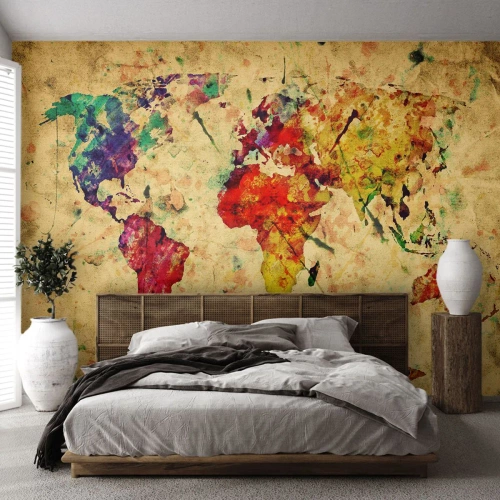 Öntapadós Fotótapéta Deluxe Sticker - Az élet, mint a színes térképpapír - Világtérkép, Kontinensek, Utazások - 100x70 cm