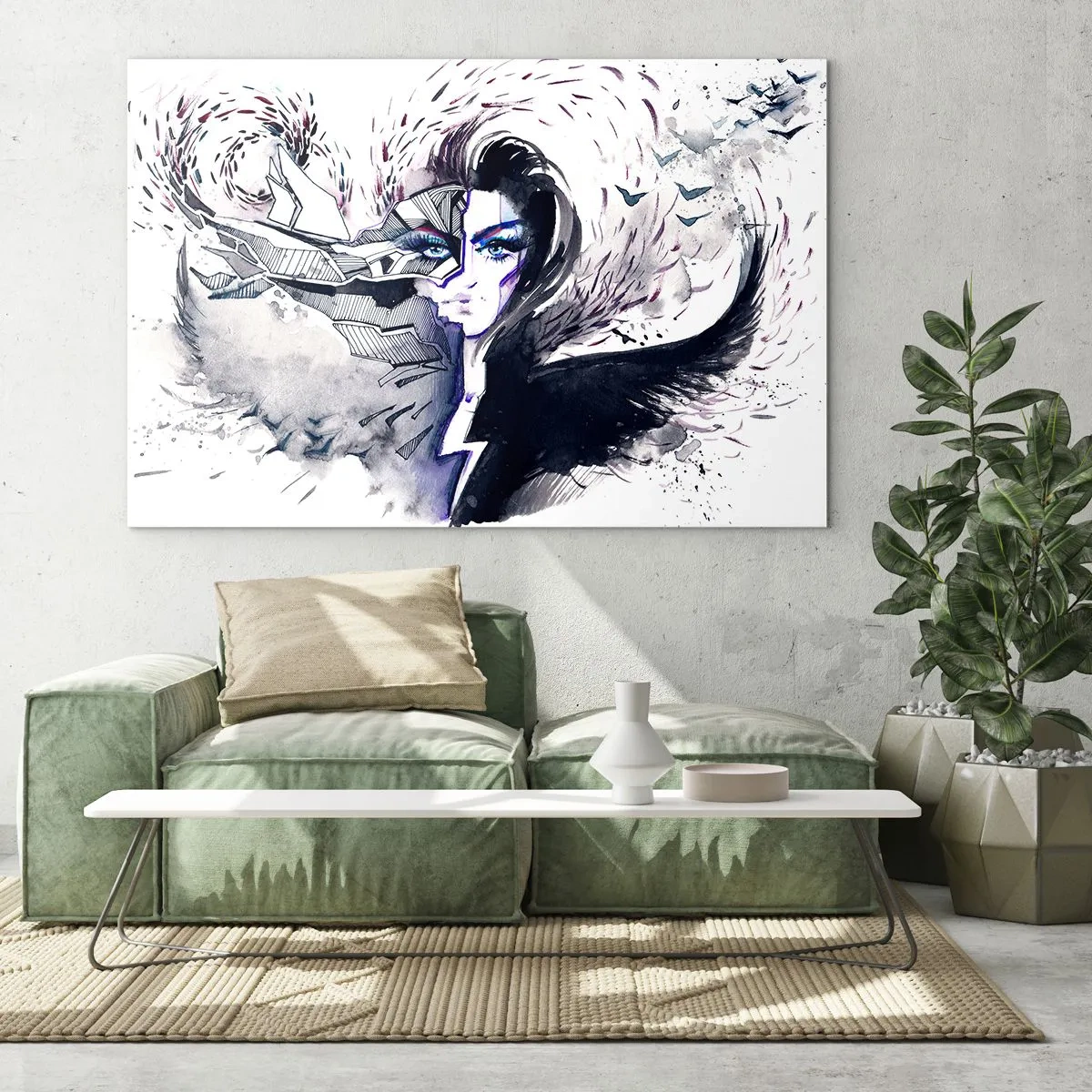 Üveg kép - Absztrakt portré dinamikus elemekkel és feketével - 70x50cm - Démoni és gyönyörű - Modern fali dekoráció nappalihoz és hálószobához ARTTOR