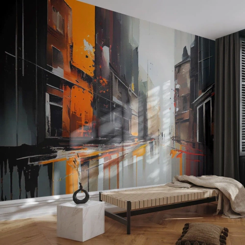 Fotótapéta Premium Sand - Esős nap - Építészet, Modern művészet, Város - 100x70 cm