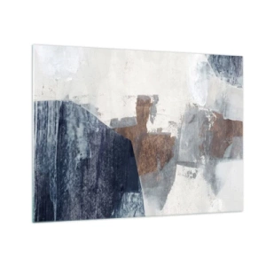 Üveg kép - Geometriai formák kékben, barnában és fehérben - 70x50cm - Kékes barna formák - Modern fali dekoráció nappalihoz és hálószobához ARTTOR