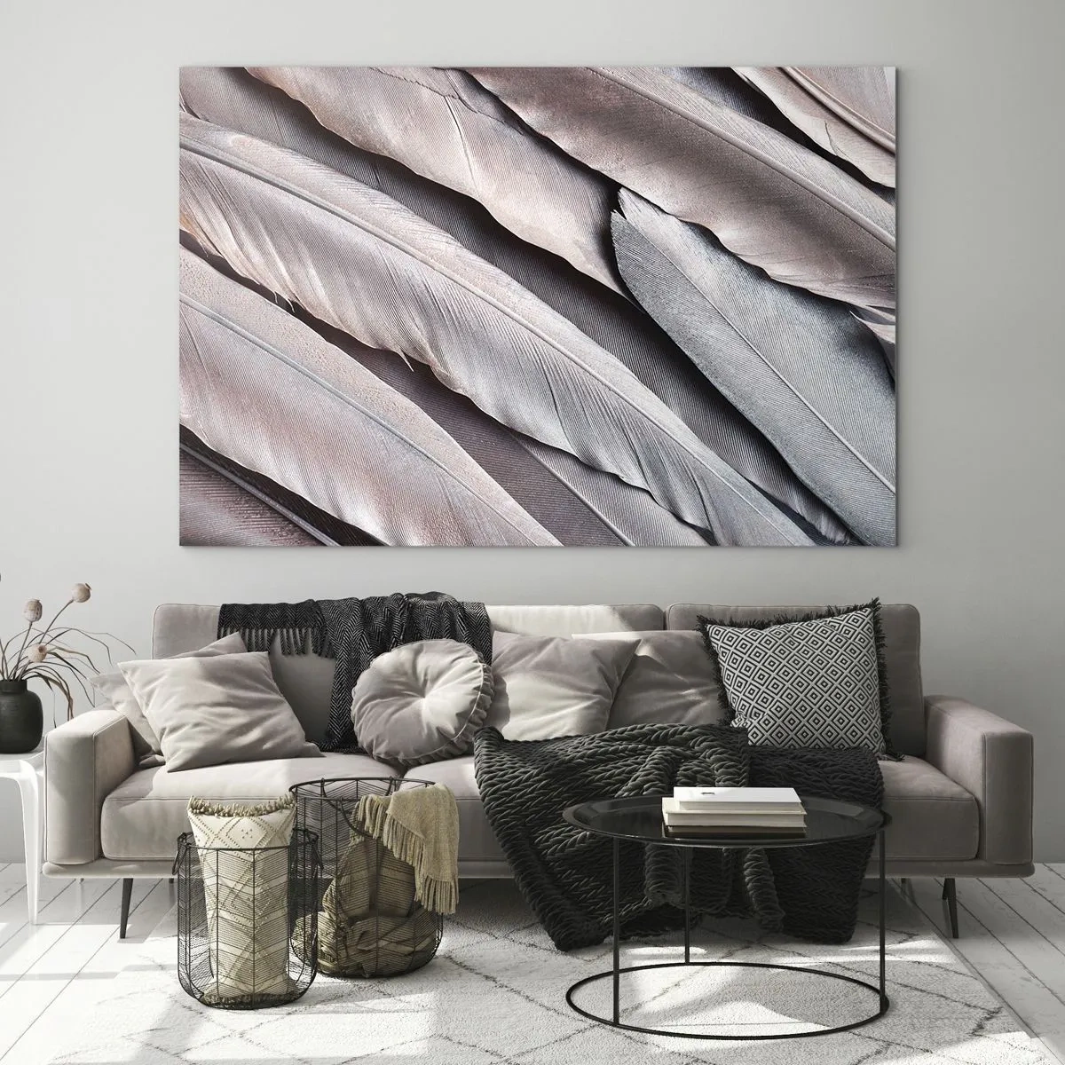 Üveg kép - Pasztell tollak közeli képe rózsaszín és ezüst árnyalatokban - 70x50cm - Rózsaszín ezüstben - Modern fali dekoráció nappalihoz és hálószobához ARTTOR