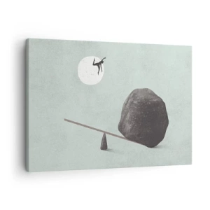 Vászonkép - Egy szimbolikus jelenet egy alakkal és egyensúllyal a ragyogó ég előtt. - 70x50cm - Valóra vált álom. - Modern fali dekoráció nappalihoz és hálószobához ARTTOR