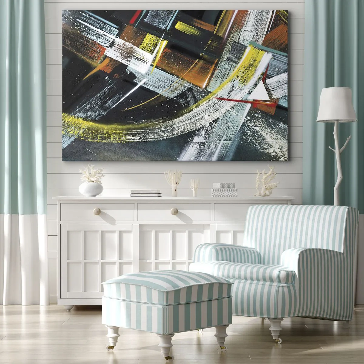 Vászonkép - Színes absztrakt ecsetvonások - 70x50cm - A mozgás energiája - Modern fali dekoráció nappalihoz és hálószobához ARTTOR