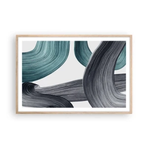 Poszter világos tölgy keretben - Smaragdzöld és fekete nyomok - 91x61 cm