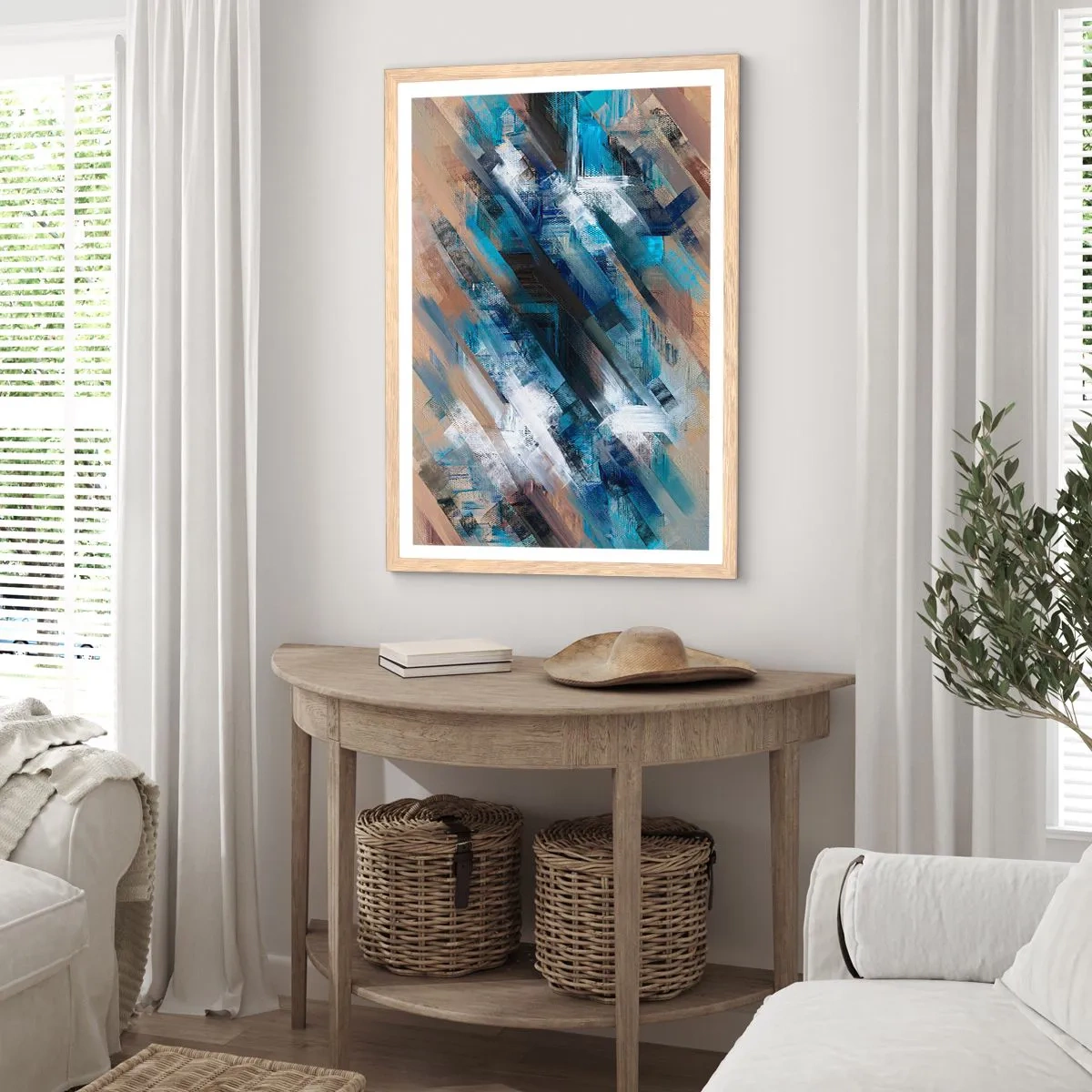 Poszter világos tölgy keretben - Kék ferdén - 50x70 cm