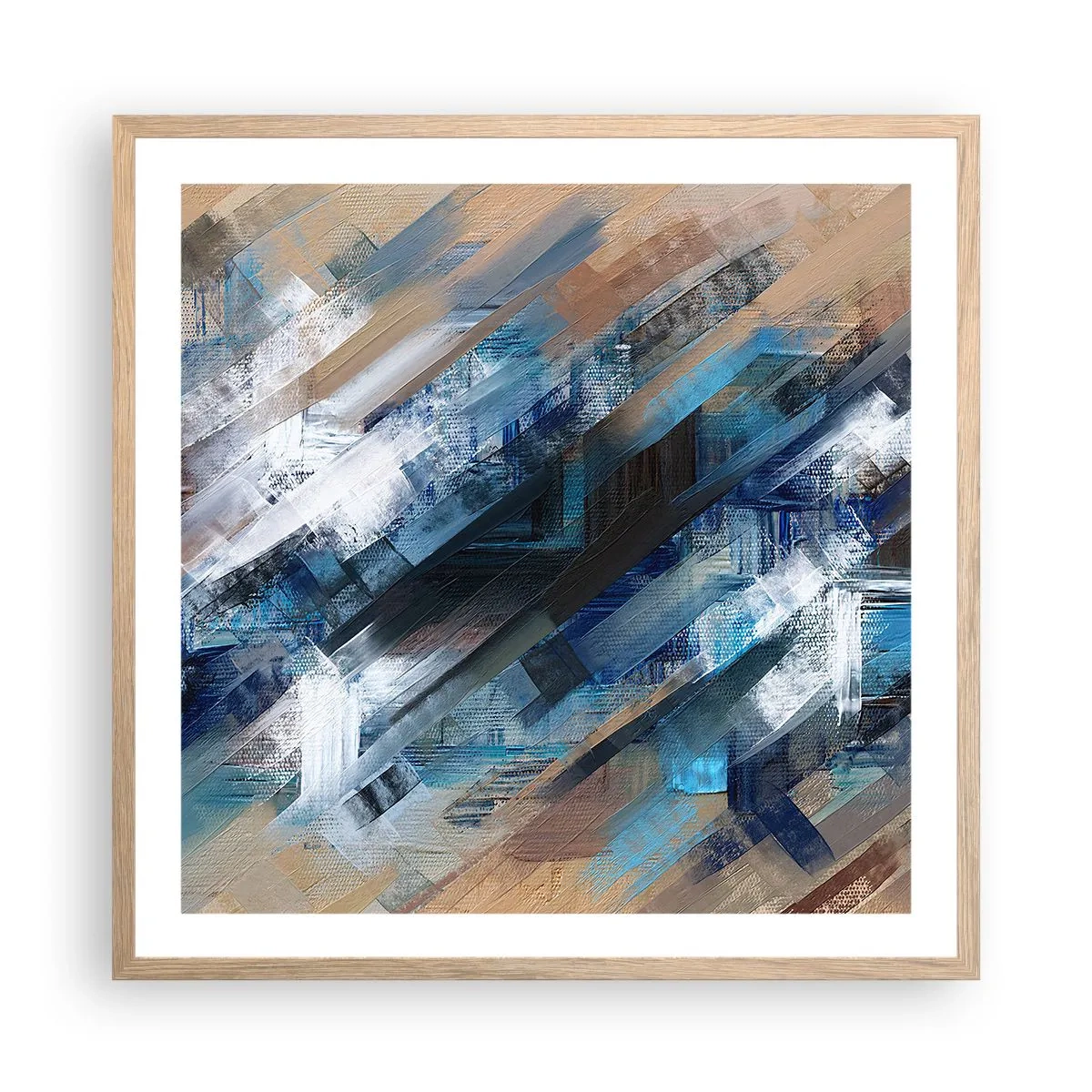 Poszter világos tölgy keretben - Kék ferdén - 60x60 cm