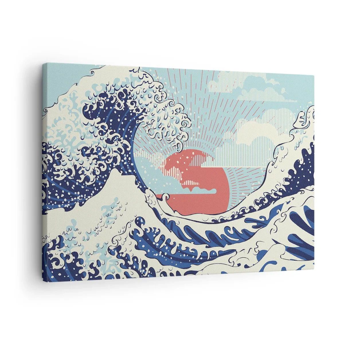 Vászonkép - Óceánhullámok és egy japán stílusú naplemente - 70x50cm - Japán inspirációból - Modern fali dekoráció nappalihoz és hálószobához ARTTOR