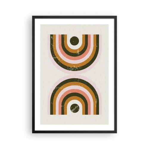 Poszter fehér keretben - Geometriai kompozíció retro stílusban - 50x70cm - Iker absztrakció - Modern fali dekoráció nappalihoz és hálószobához ARTTOR