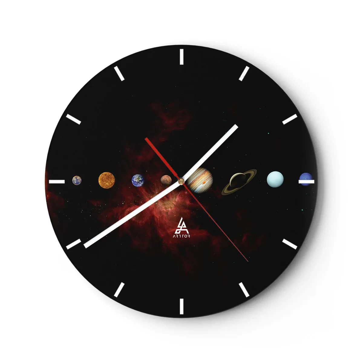 Falióra, Óra - Naprendszer bolygói egy fekete galaxis hátterében - 30x30cm - A szomszédságunk - Modern fali dekoráció nappalihoz, konyhához és hálószobához ARTTOR
