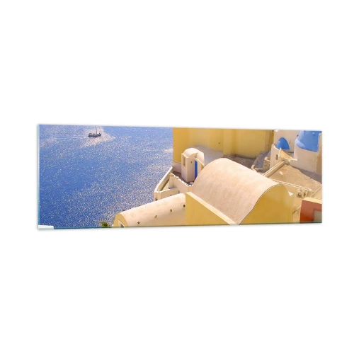 Üveg kép - Görög táj fehér és kék színben - 160x50 cm