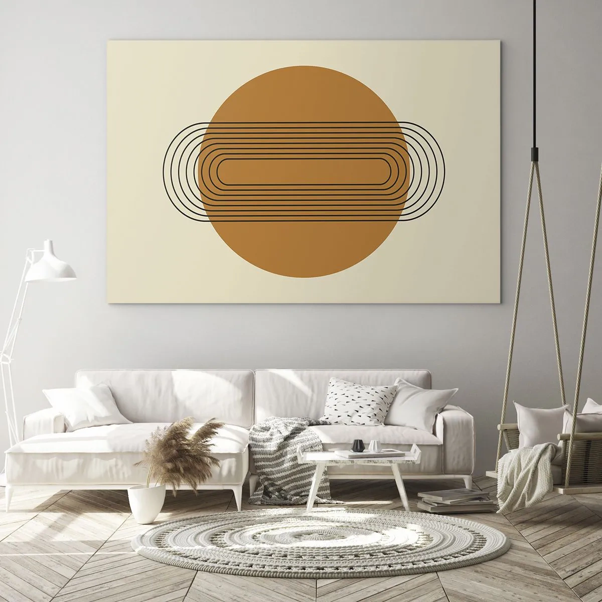 Üveg kép - Geometriai absztrakció körökkel és vonalakkal - 70x50cm - Tökéletes terv - Modern fali dekoráció nappalihoz és hálószobához ARTTOR