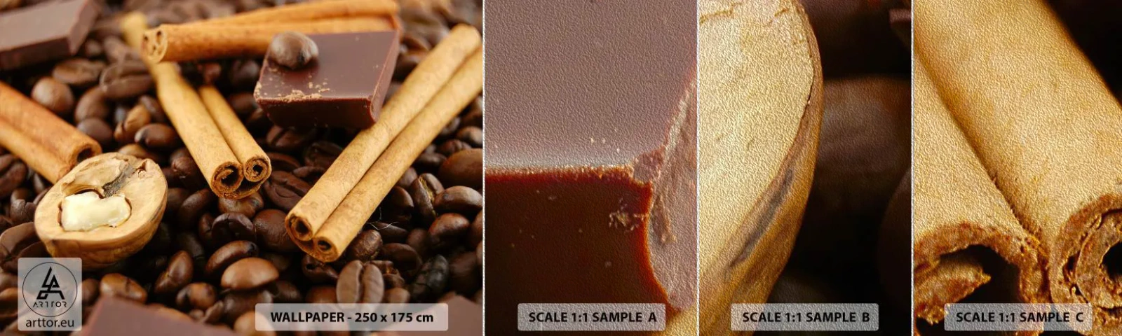 Fotótapéta Minta Premium Sand - Aromák koncertje - Gasztronómia, Csokoládé, Kávébab - 100x30 cm