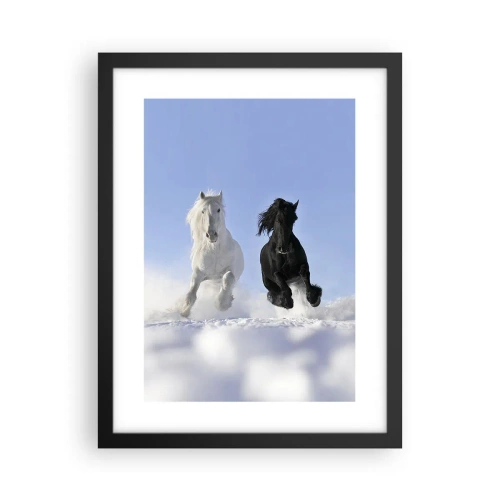 Poszter fehér keretben - Fekete-fehér galopp - 30x40 cm