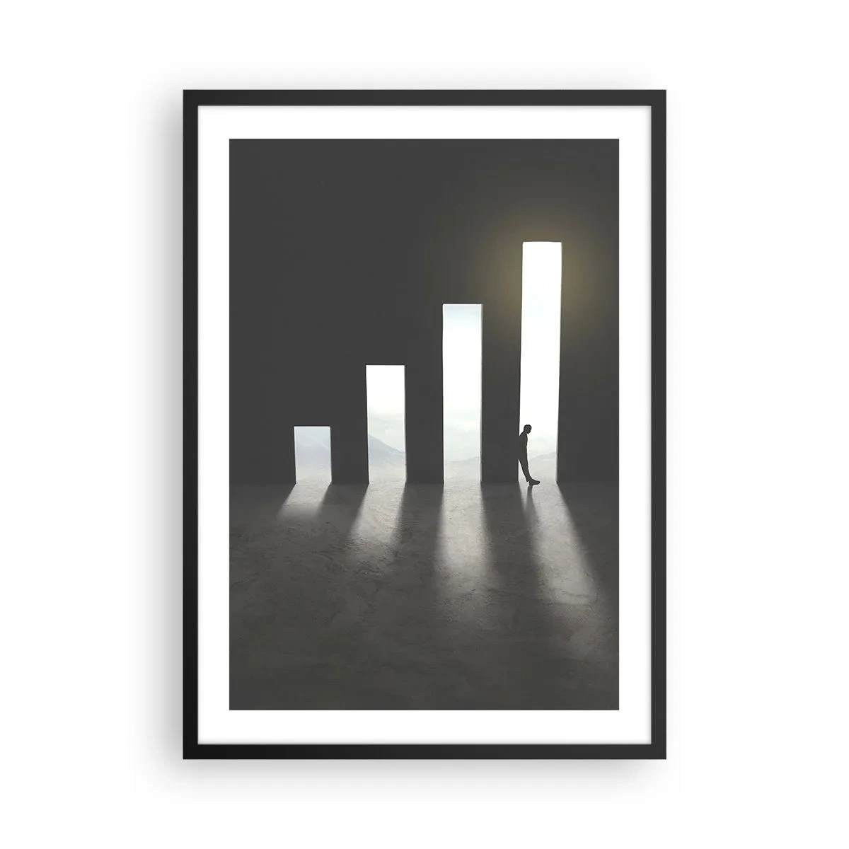 Poszter fehér keretben - Egy szimbolikus ajtó grafikon formájában, ábrával - 50x70cm - Siker - egy benyomás - Modern fali dekoráció nappalihoz és hálószobához ARTTOR
