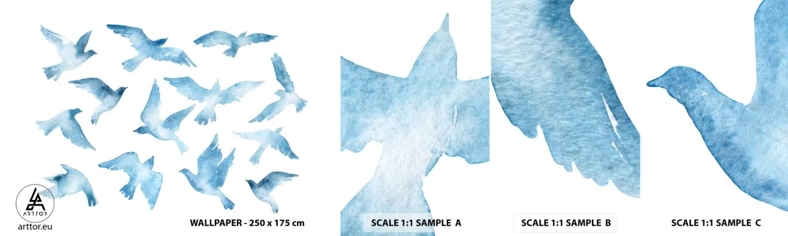 Fotótapéta Minta Standard Eco - Kék madarak - Absztrakció, Madár, Grafika - 100x30 cm